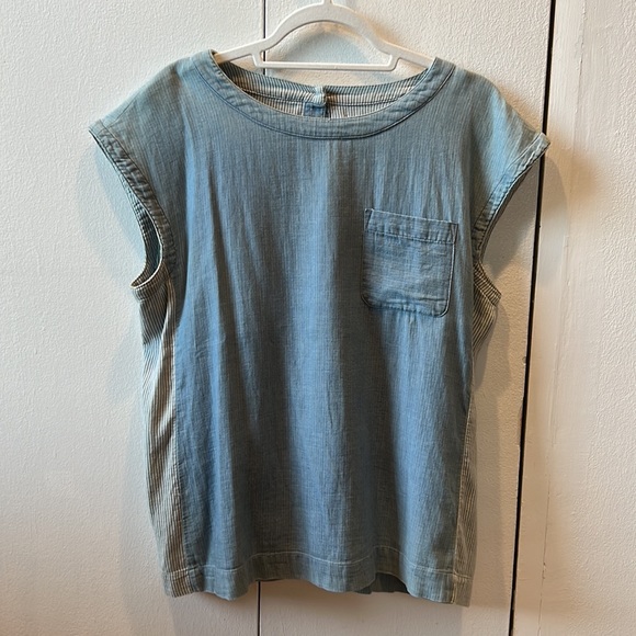 Lou & Grey Ann Taylor Loft Chambray Top w/ Striped Side Detailing - Picture 1 of 5